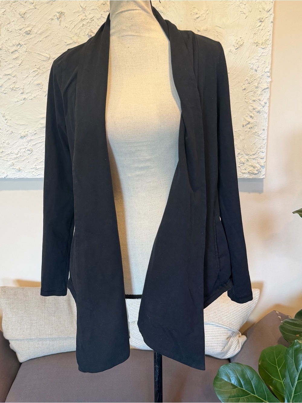 Pact Open Front Airplane Cardigan Long Sleeve Drape Shawl Collar Black Sz S